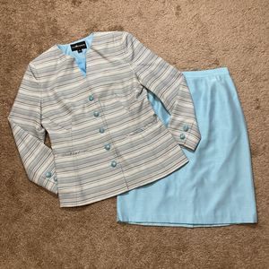 Sag Harbor Blue Skirt Suit Size 8 Spring 2pc Set Career Church Business Rayon